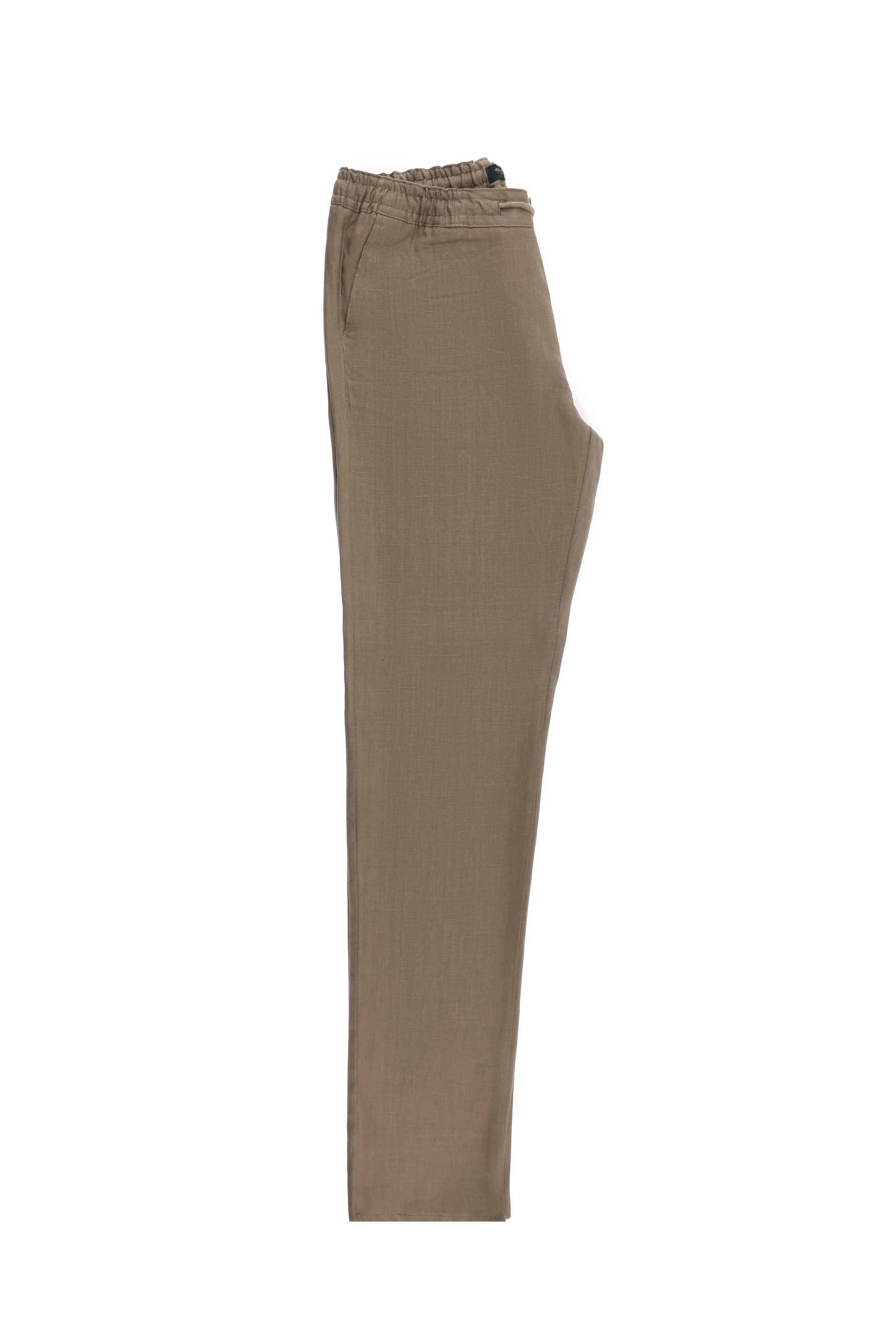 Koyu Vizon Regular Fit Beli Lastikli İpli Keten Pantolon