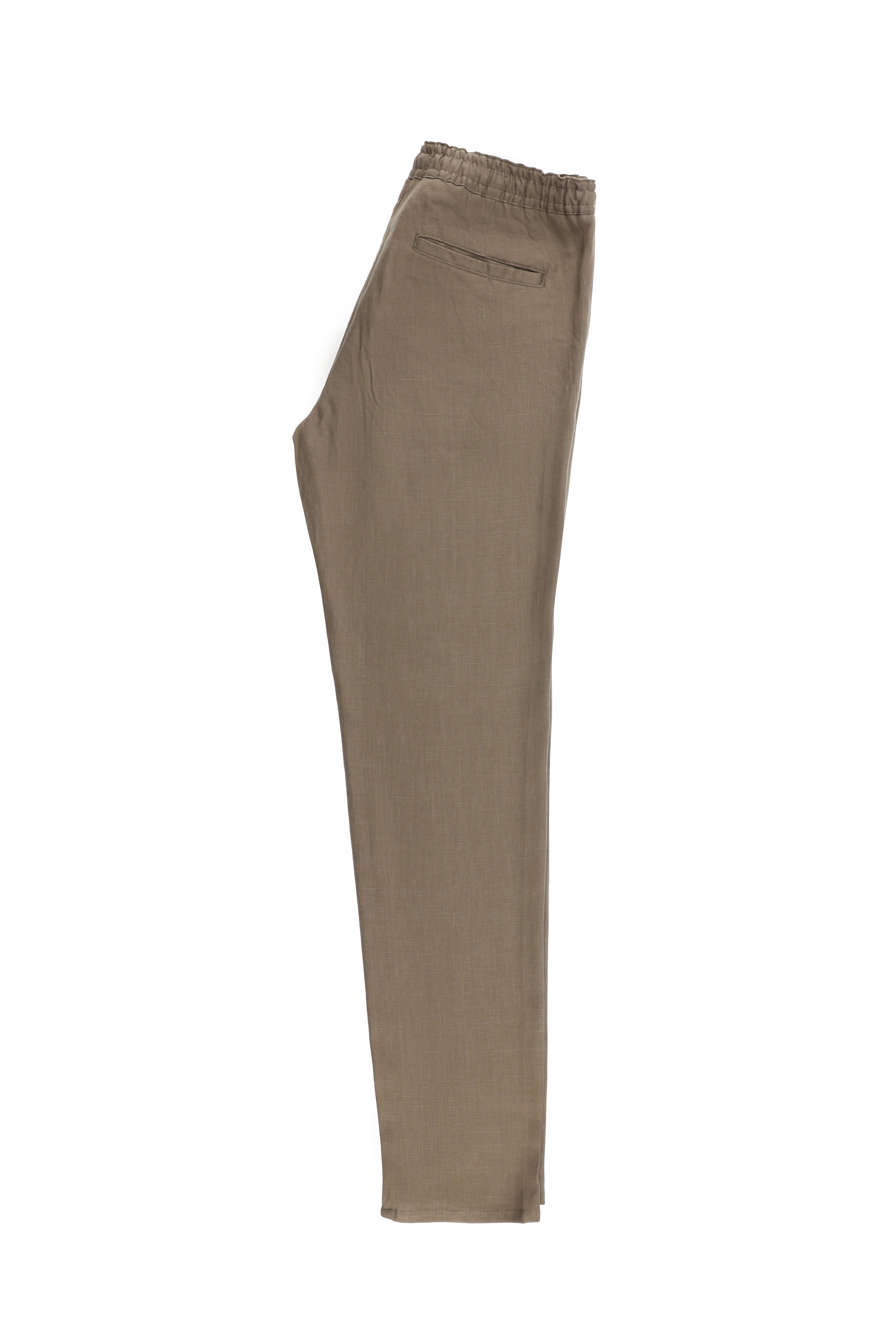 Koyu Vizon Regular Fit Beli Lastikli İpli Keten Pantolon