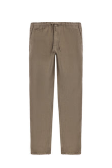 Koyu Vizon Regular Fit Beli Lastikli İpli Keten Pantolon