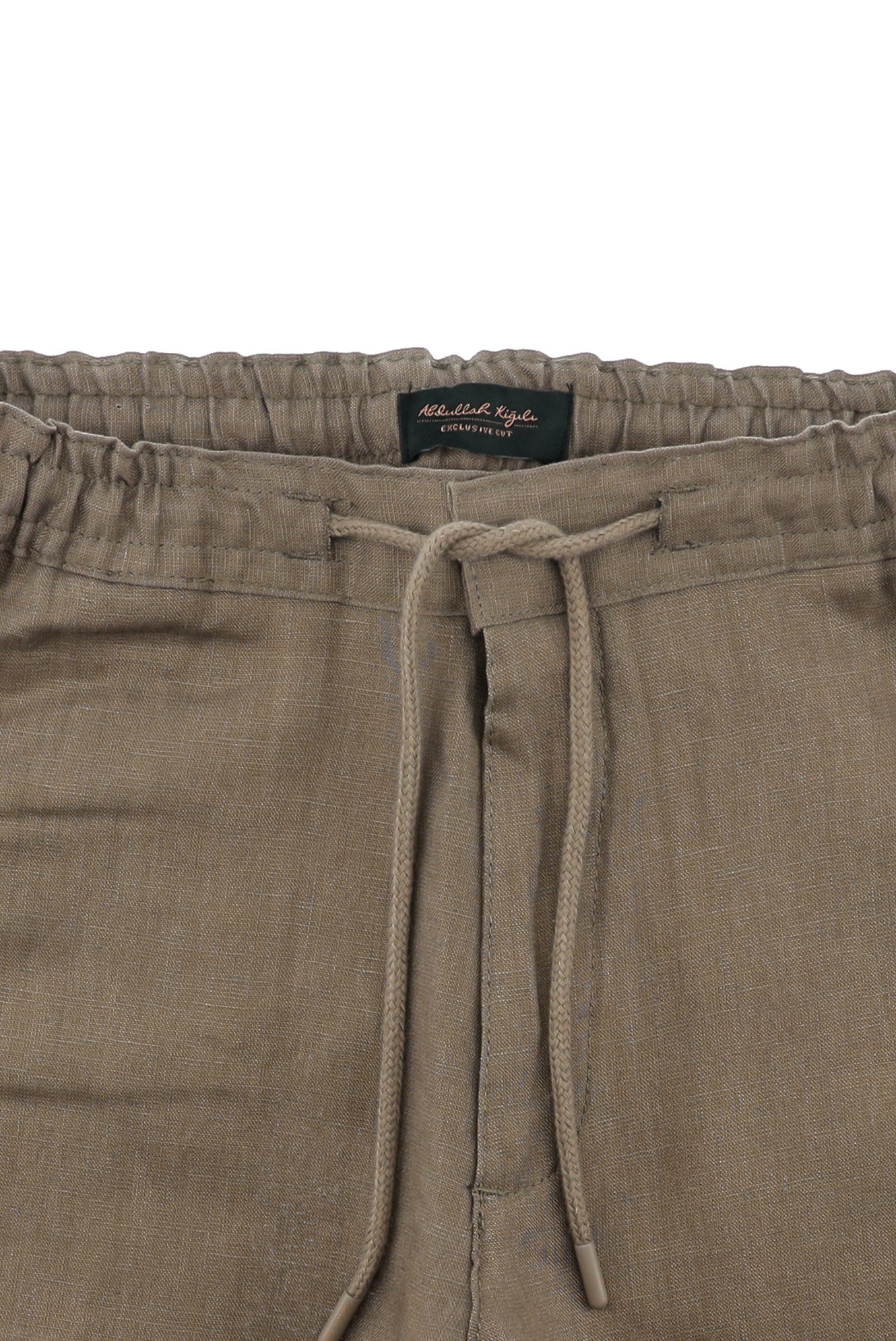 Koyu Vizon Regular Fit Beli Lastikli İpli Keten Pantolon