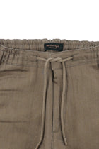 Koyu Vizon Regular Fit Beli Lastikli İpli Keten Pantolon