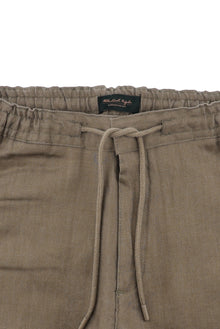 Koyu Vizon Regular Fit Beli Lastikli İpli Keten Pantolon