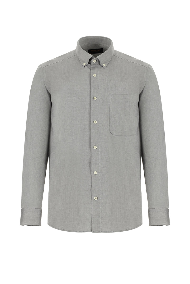 Koyu Füme Uzun Kol Regular Fit Desenli Spor Pamuk Gömlek