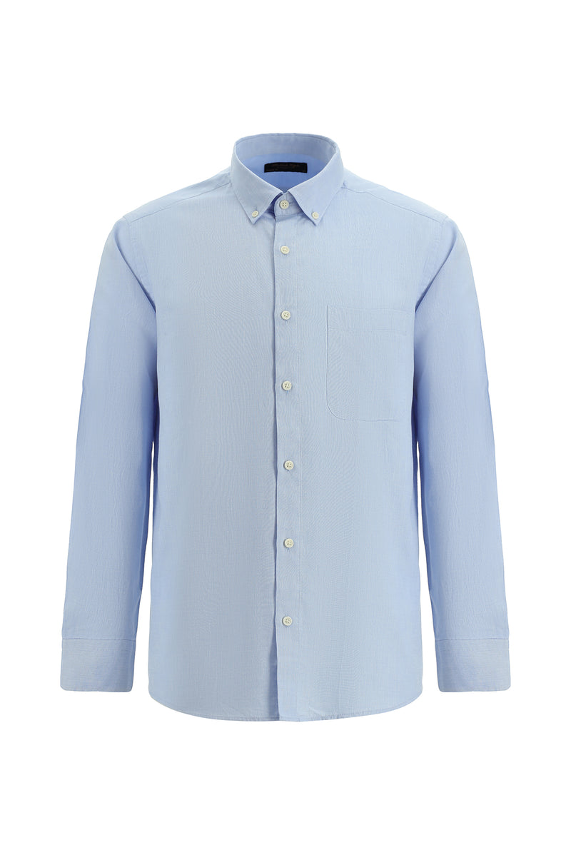 Gök Mavisi Uzun Kol Regular Fit Desenli Spor Pamuk Gömlek