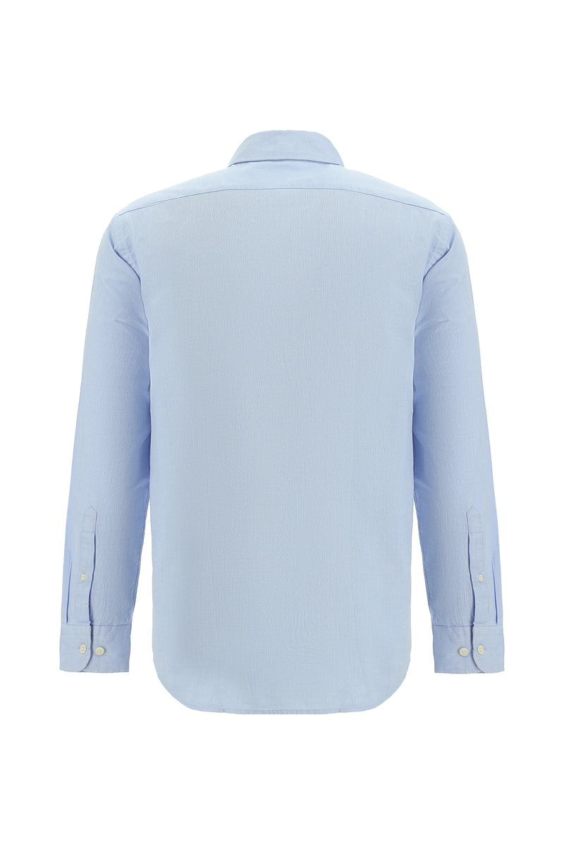 Gök Mavisi Uzun Kol Regular Fit Desenli Spor Pamuk Gömlek