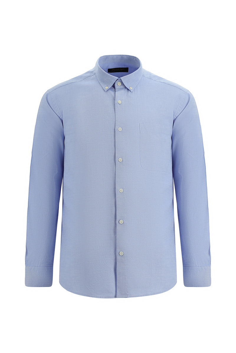 Aqua Mavisi Uzun Kol Regular Fit Desenli Spor Pamuk Gömlek