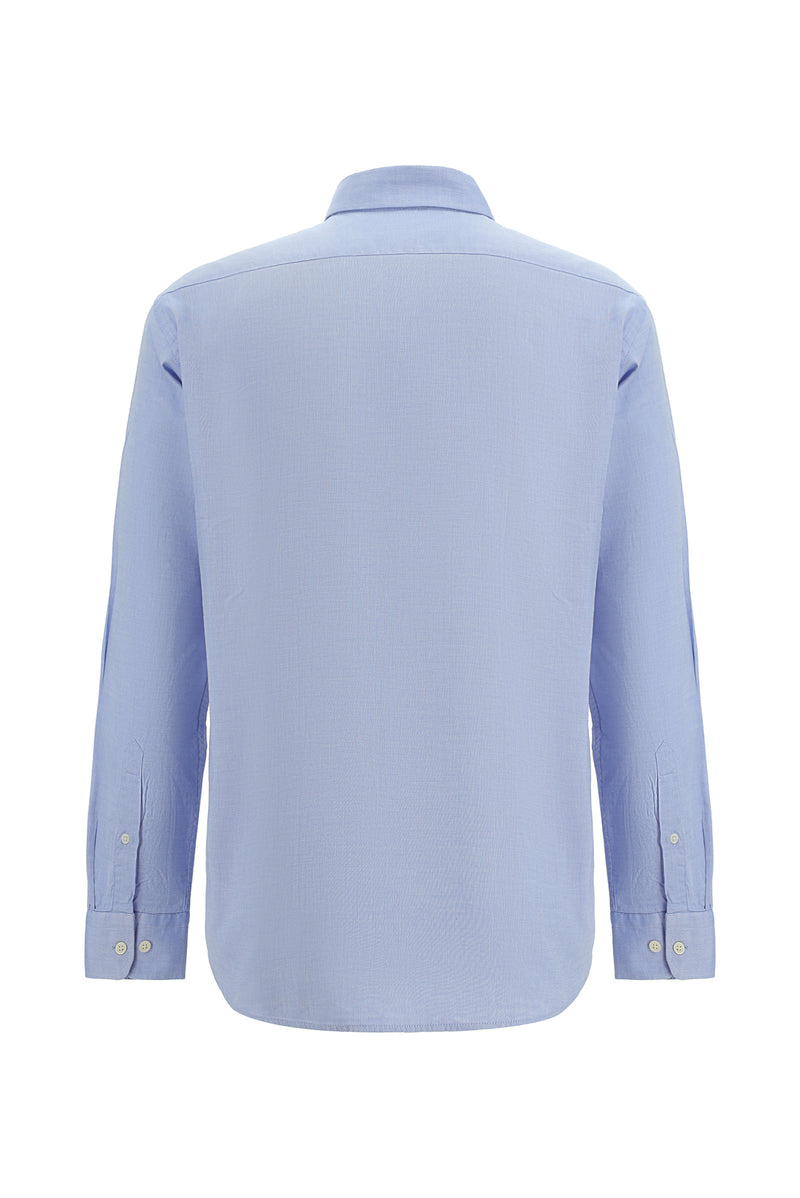 Aqua Mavisi Uzun Kol Regular Fit Desenli Spor Pamuk Gömlek