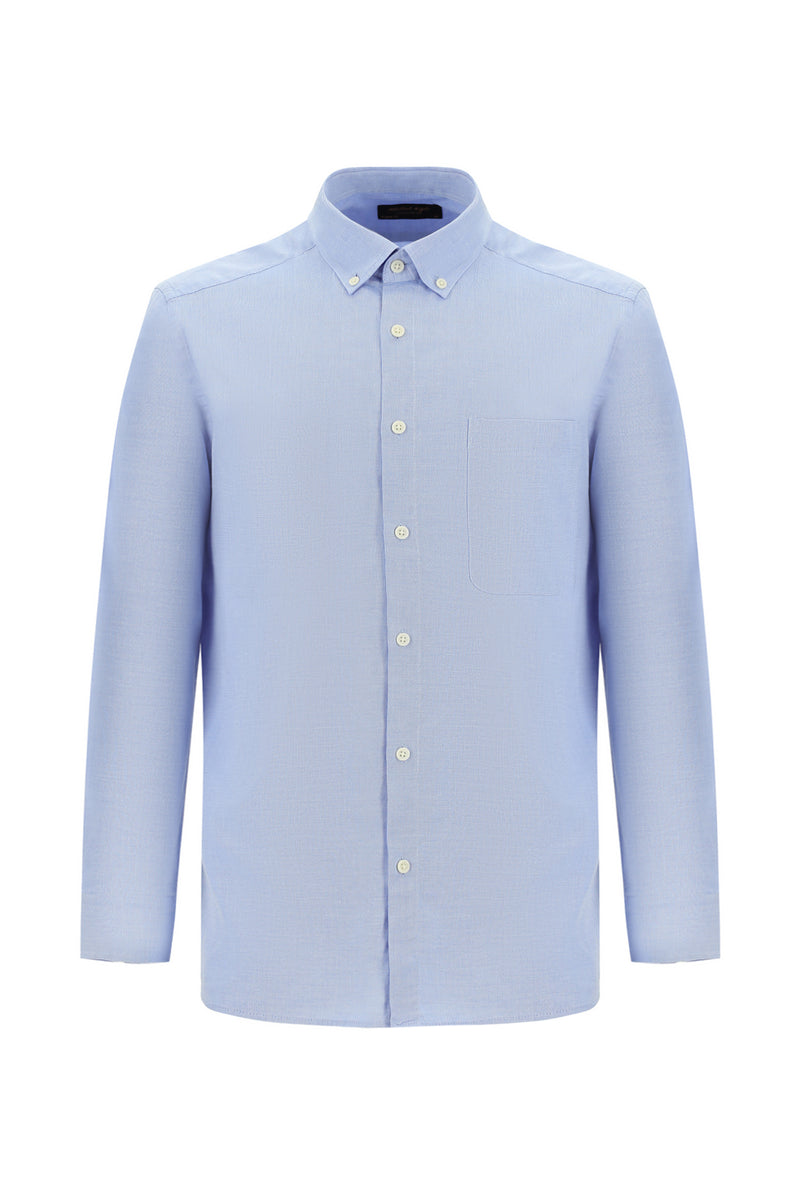 Koyu Mavi  Uzun Kol Regular Fit Desenli Spor Pamuk Gömlek