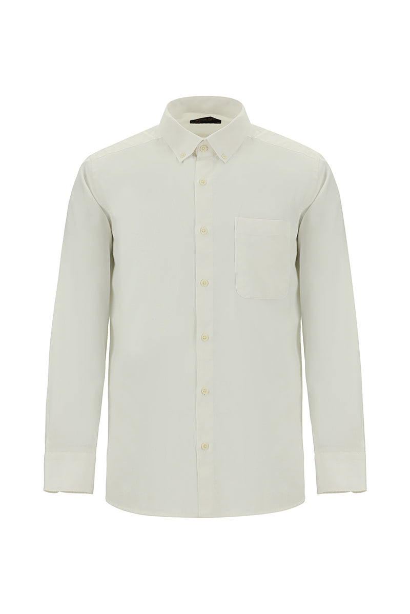 Kırık Beyaz Uzun Kol Regular Fit Desenli Spor Pamuk Gömlek