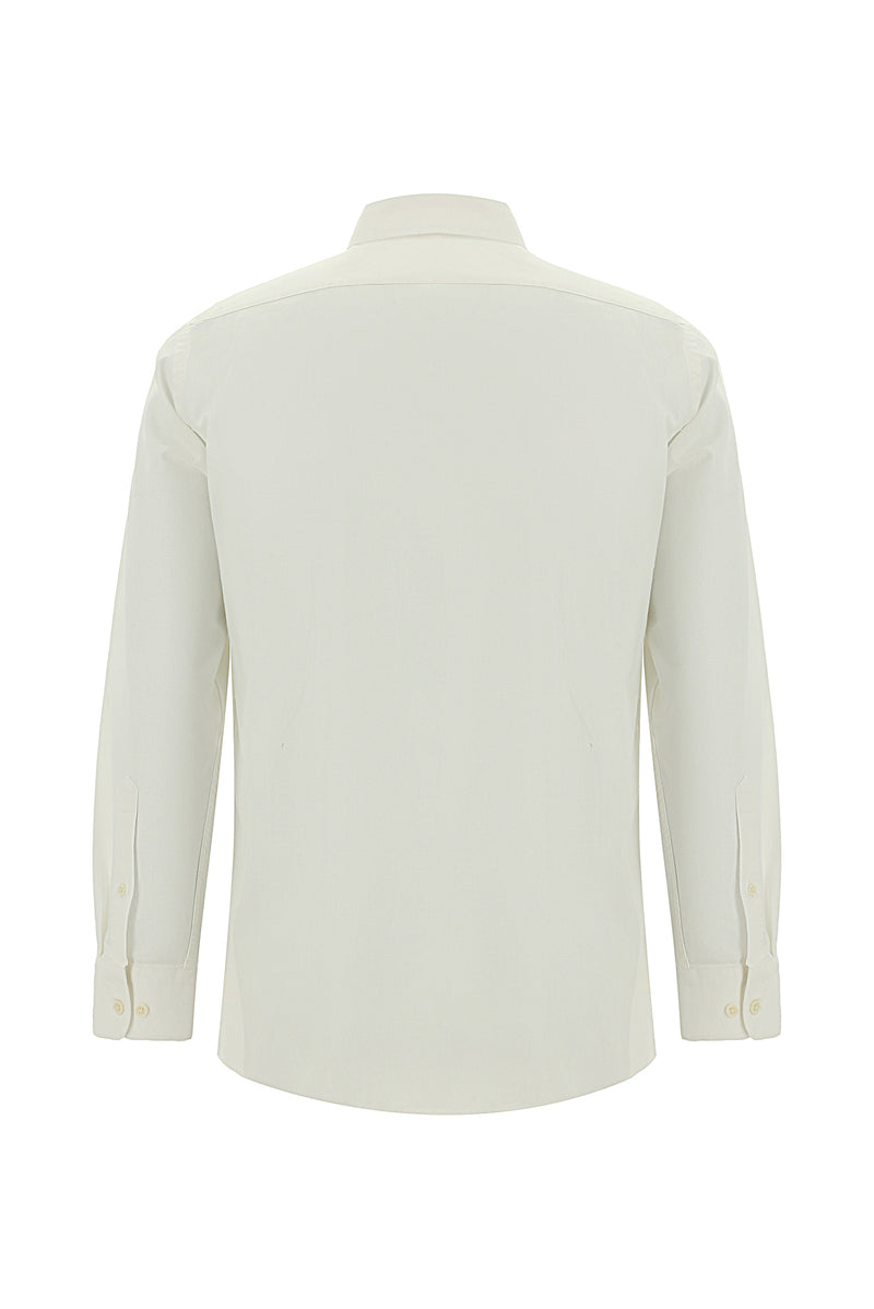 Kırık Beyaz Uzun Kol Regular Fit Desenli Spor Pamuk Gömlek