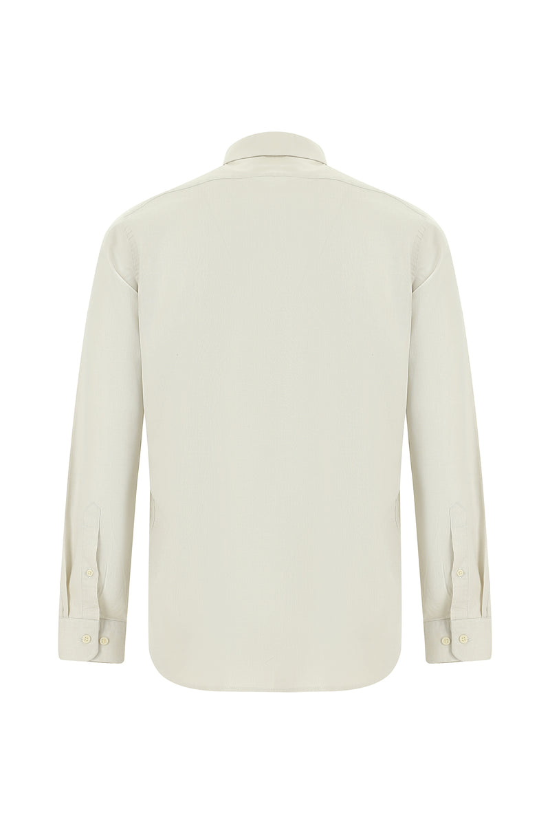 Ekru Uzun Kol Regular Fit Desenli Spor Pamuk Gömlek