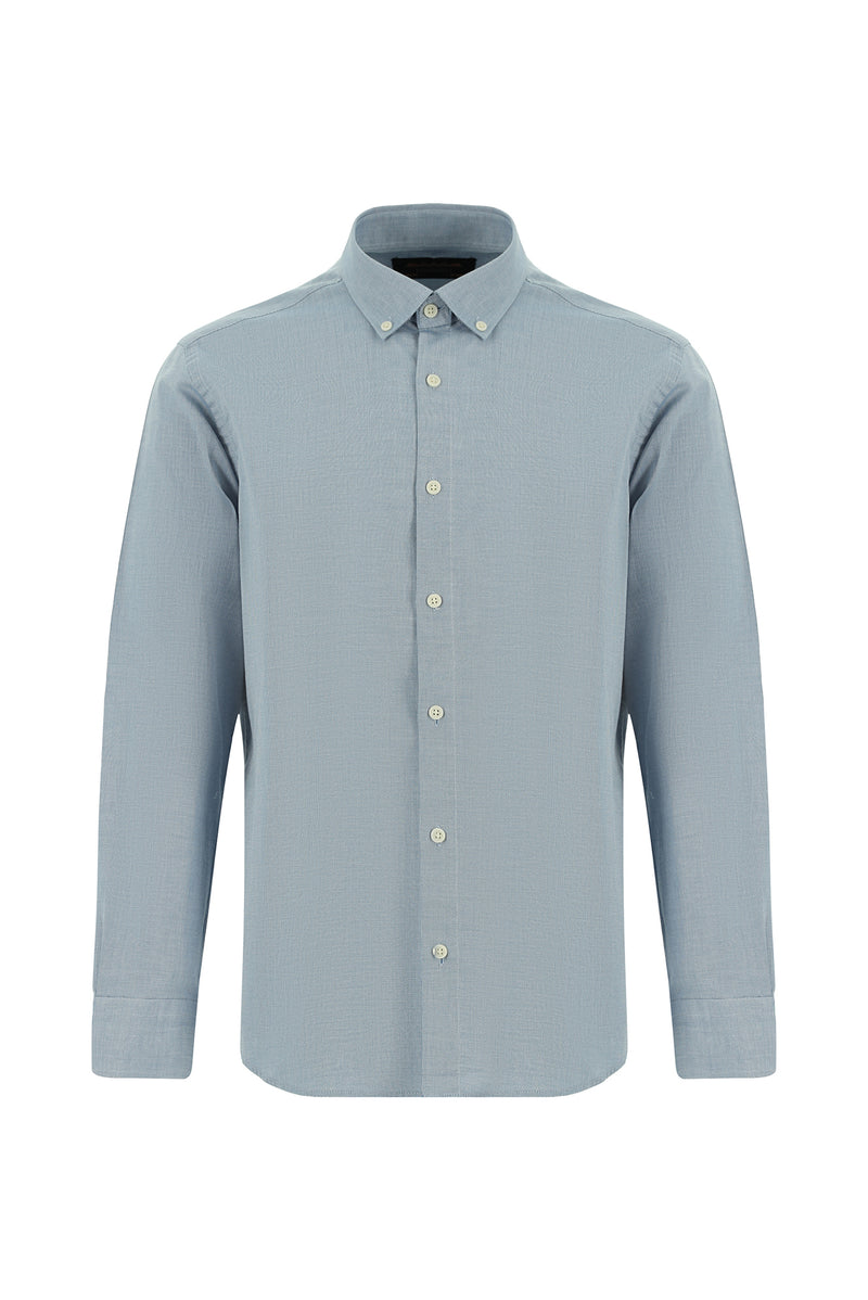 Açık Petrol Uzun Kol Regular Fit Desenli Spor Pamuk Gömlek