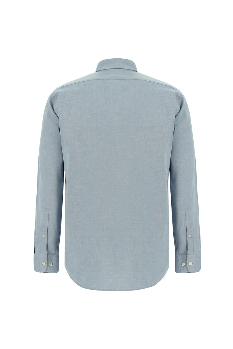 Açık Petrol Uzun Kol Regular Fit Desenli Spor Pamuk Gömlek