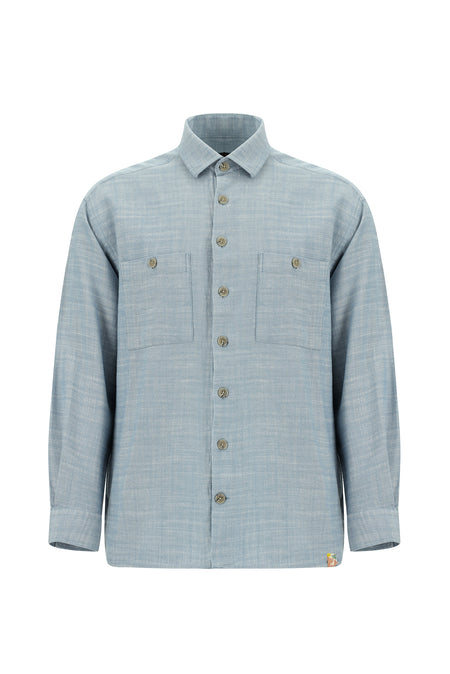 Açık Mavi Uzun Kol Oversize Spor Pamuk Gömlek