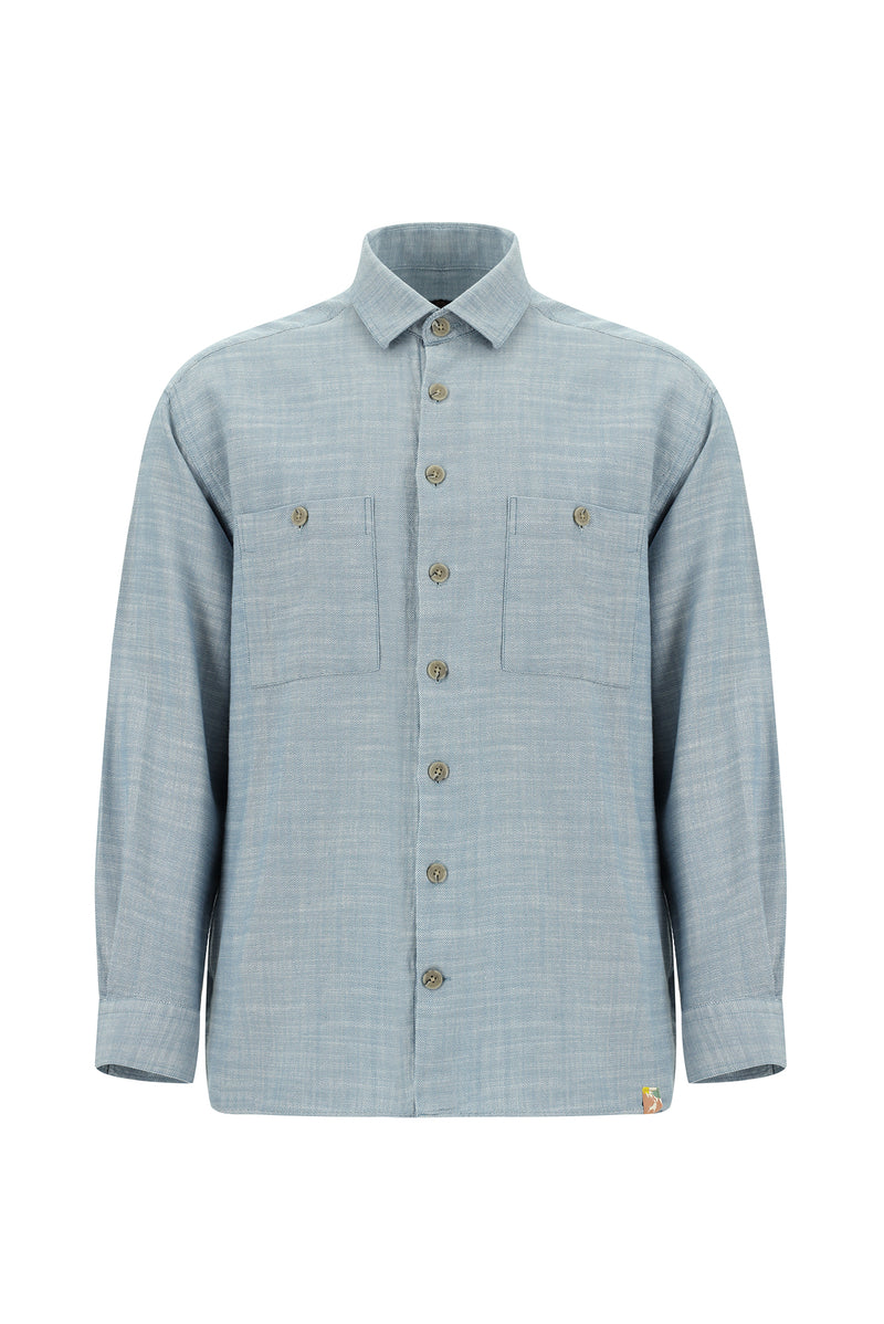 Açık Mavi Uzun Kol Oversize Spor Pamuk Gömlek