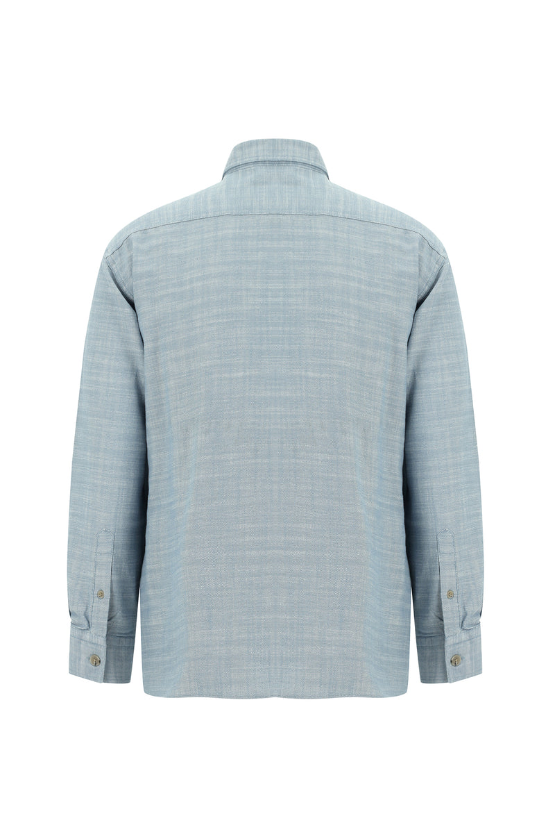 Açık Mavi Uzun Kol Oversize Spor Pamuk Gömlek