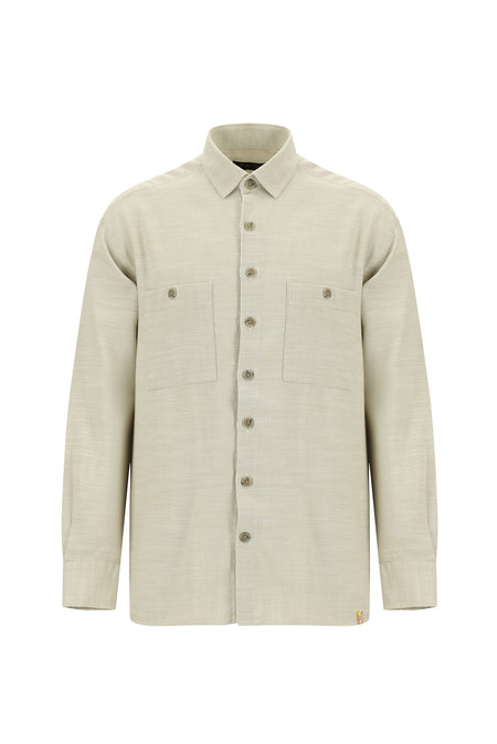 Açık Vizon Uzun Kol Oversize Spor Pamuk Gömlek