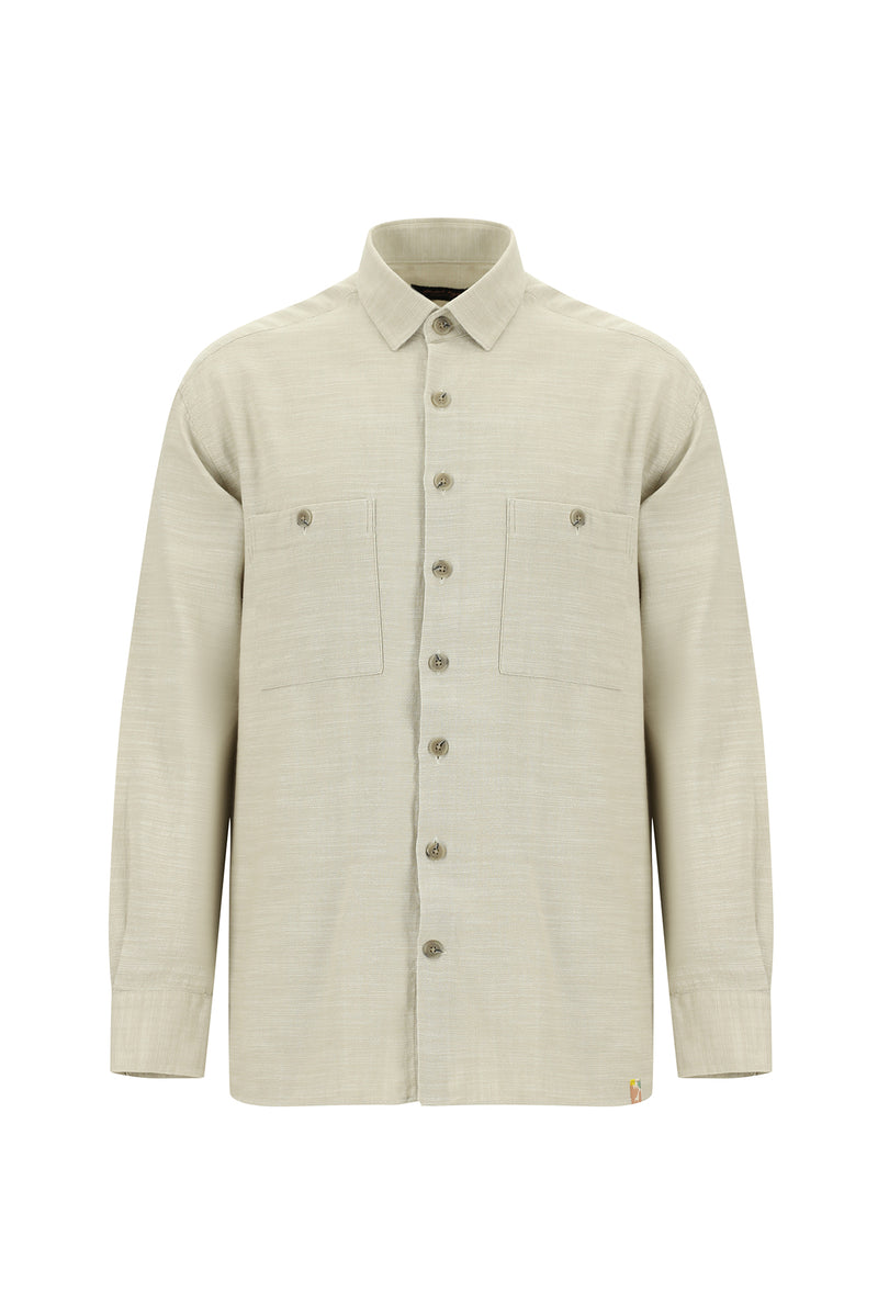 Açık Vizon Uzun Kol Oversize Spor Pamuk Gömlek