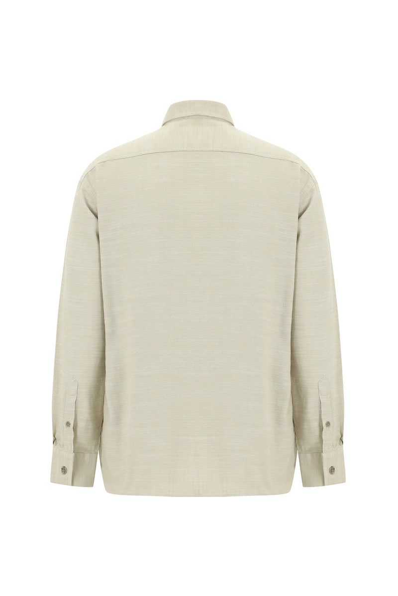 Açık Vizon Uzun Kol Oversize Spor Pamuk Gömlek