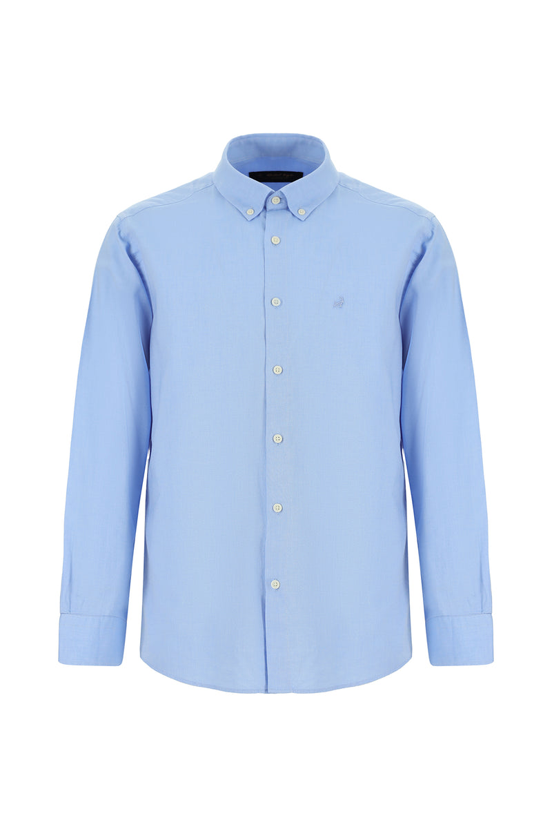 Açık Mavi Uzun Kol Regular Fit Oxford Spor Pamuk Gömlek