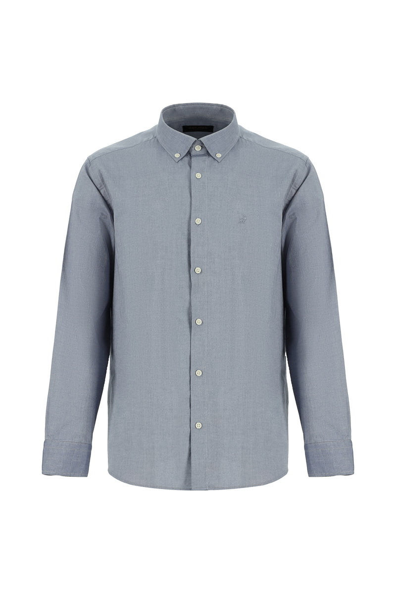 Havacı Mavi Uzun Kol Regular Fit Oxford Spor Pamuk Gömlek