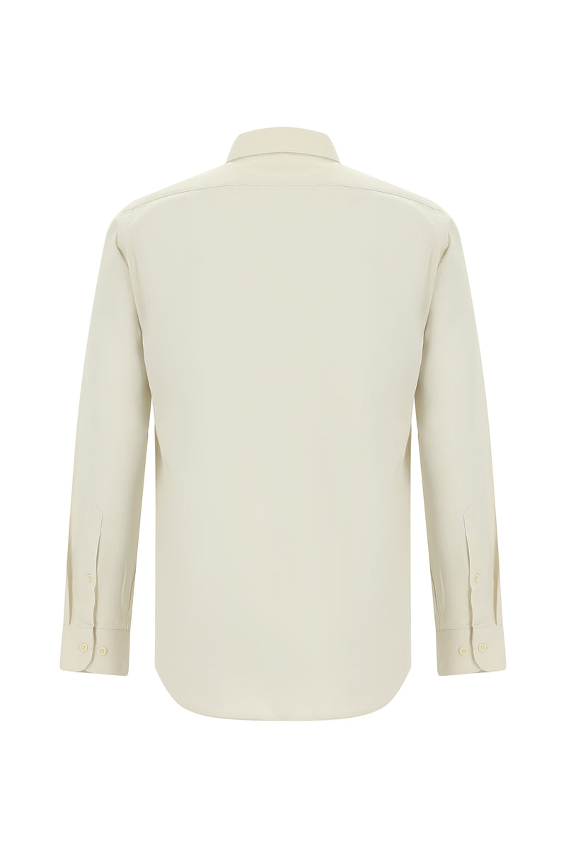 Ekru Uzun Kol Regular Fit Oxford Spor Pamuk Gömlek