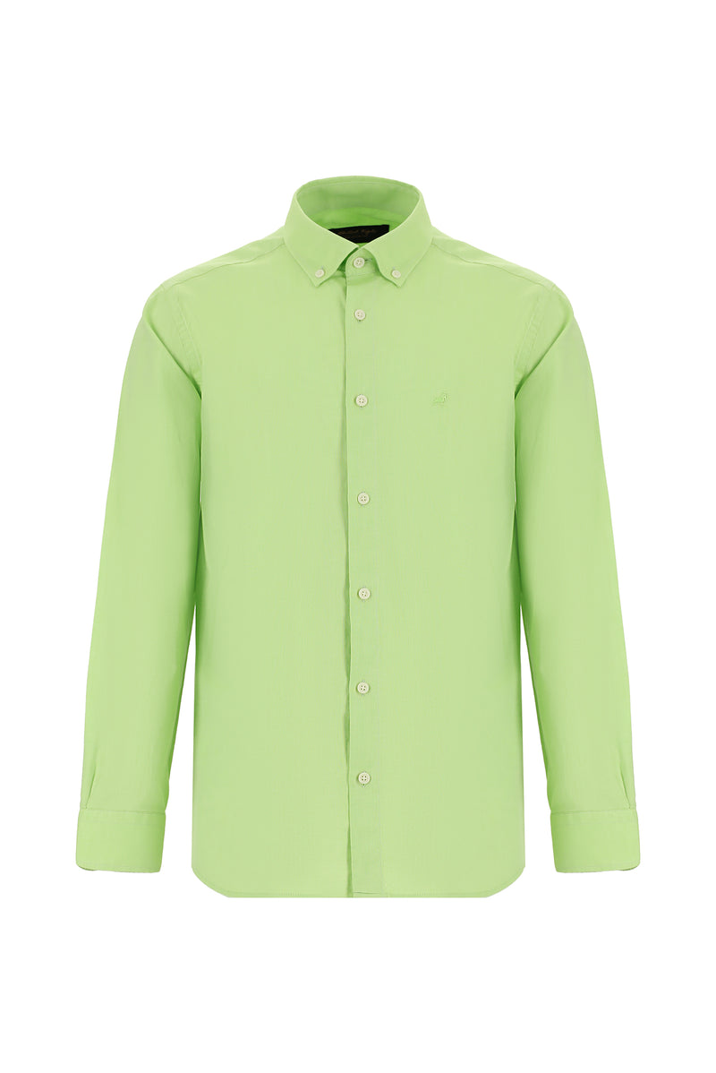 Fıstık Yeşili Uzun Kol Regular Fit Oxford Spor Pamuk Gömlek