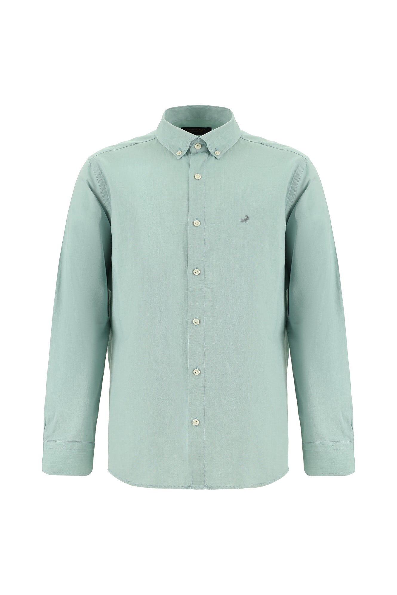 Mint Yeşili Uzun Kol Regular Fit Oxford Spor Pamuk Gömlek