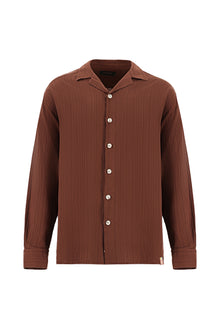 Ac? Kahve Uzun Kol Oversize Müslin Gömlek-Abdullah Ki??l?