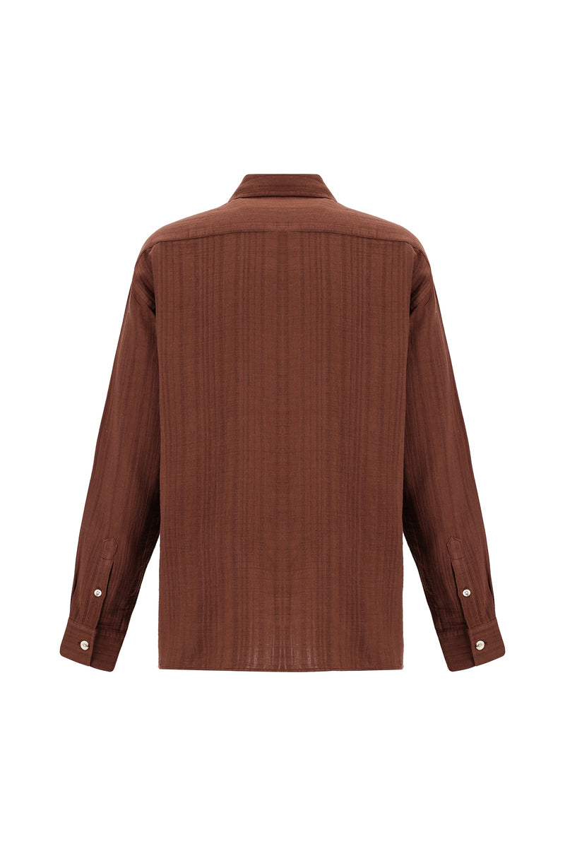 Acı Kahve Uzun Kol Oversize Müslin Pamuklu Keten Gömlek