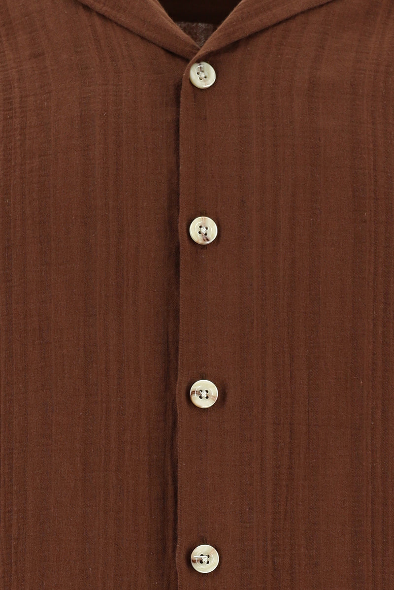 Acı Kahve Uzun Kol Oversize Müslin Pamuklu Keten Gömlek