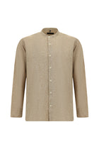 Açık Kahve  Uzun Kol Hakim Yaka Regular Fit Spor Pamuklu Keten Gömlek