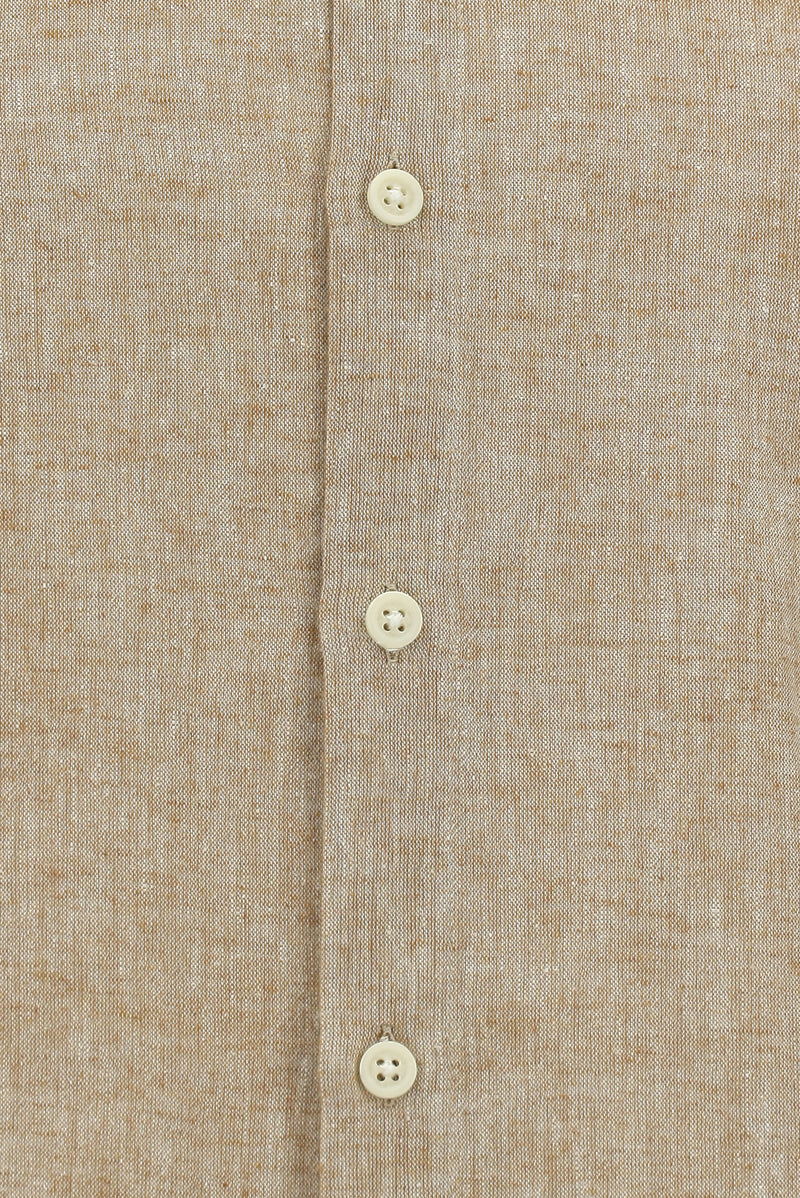 Açık Kahve  Uzun Kol Hakim Yaka Regular Fit Spor Pamuklu Keten Gömlek
