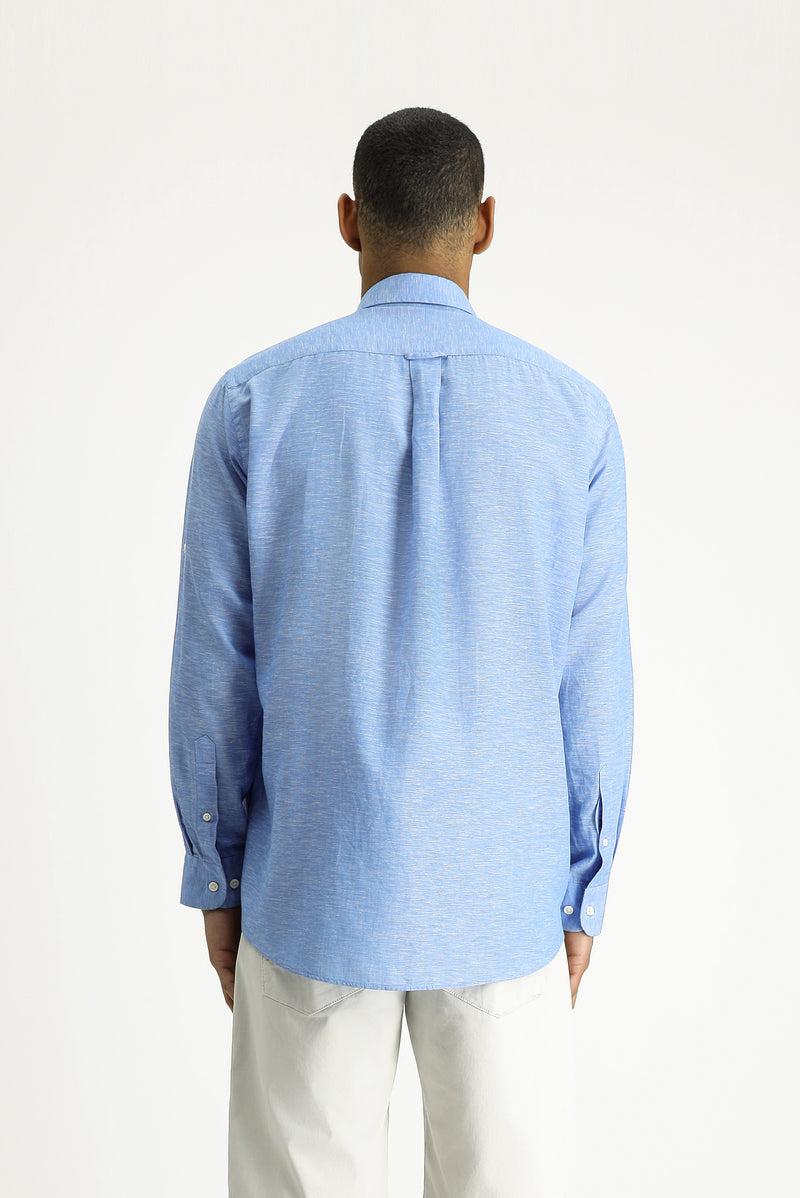 Koyu Mavi  Uzun Kol Regular Fit Desenli Keten Gömlek-Abdullah Ki??l?