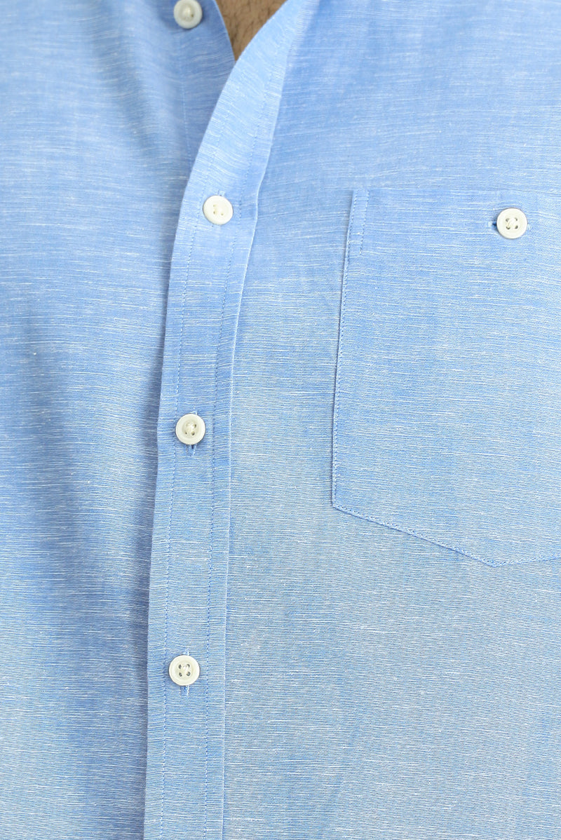 Koyu Mavi  Uzun Kol Regular Fit Desenli Keten Gömlek-Abdullah Ki??l?