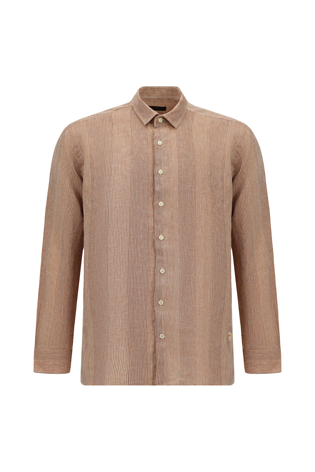 Kiremit Uzun Kol Regular Fit Desenli Keten Gömlek