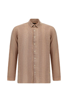 Kiremit Uzun Kol Regular Fit Desenli Keten Gömlek