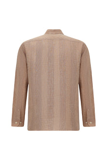 Kiremit Uzun Kol Regular Fit Desenli Keten Gömlek