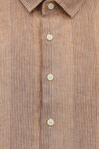 Kiremit Uzun Kol Regular Fit Desenli Keten Gömlek