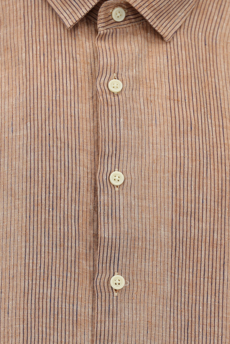 Kiremit Uzun Kol Regular Fit Desenli Keten Gömlek