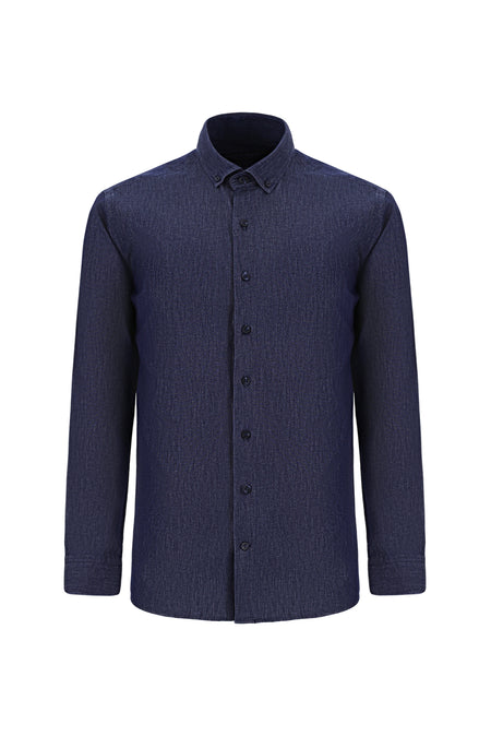 İndigo Uzun Kol Slim Fit Dar Kesim Denim Pamuk Gömlek