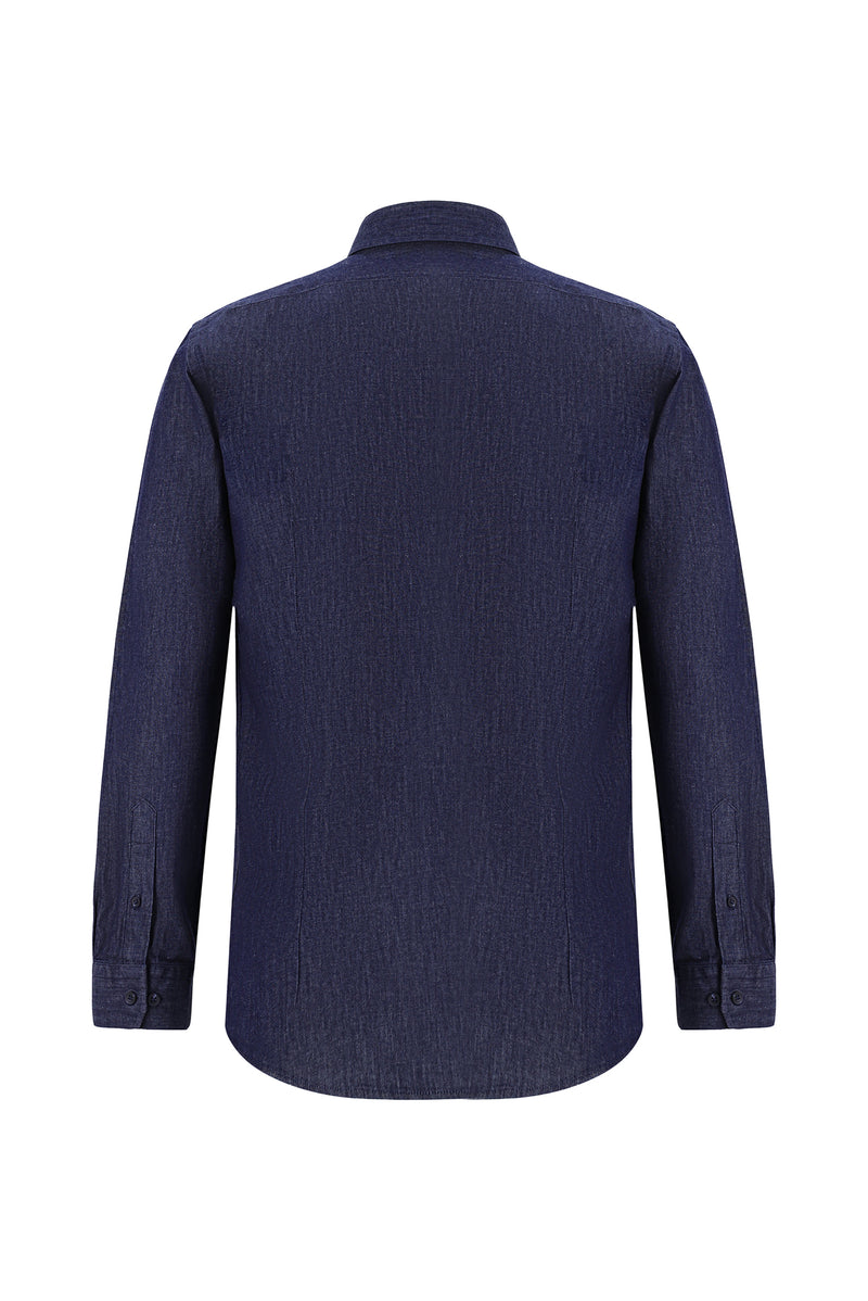 İndigo Uzun Kol Slim Fit Dar Kesim Denim Pamuk Gömlek