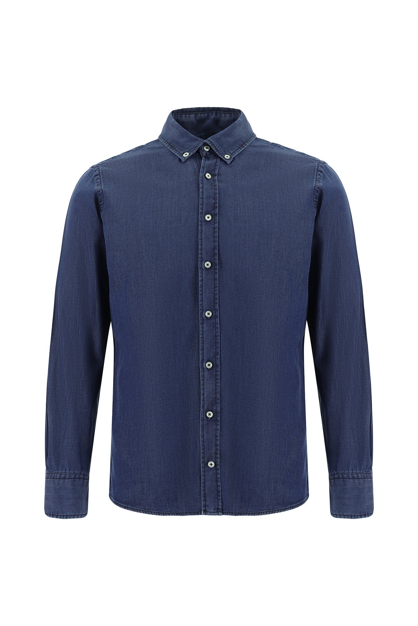 İndigo Uzun Kol Slim Fit Dar Kesim Pamuk Denim Gömlek