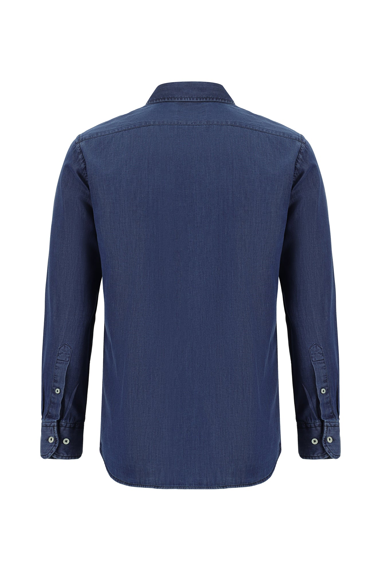 İndigo Uzun Kol Slim Fit Dar Kesim Pamuk Denim Gömlek