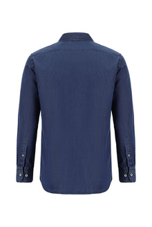 İndigo Uzun Kol Slim Fit Dar Kesim Pamuk Denim Gömlek