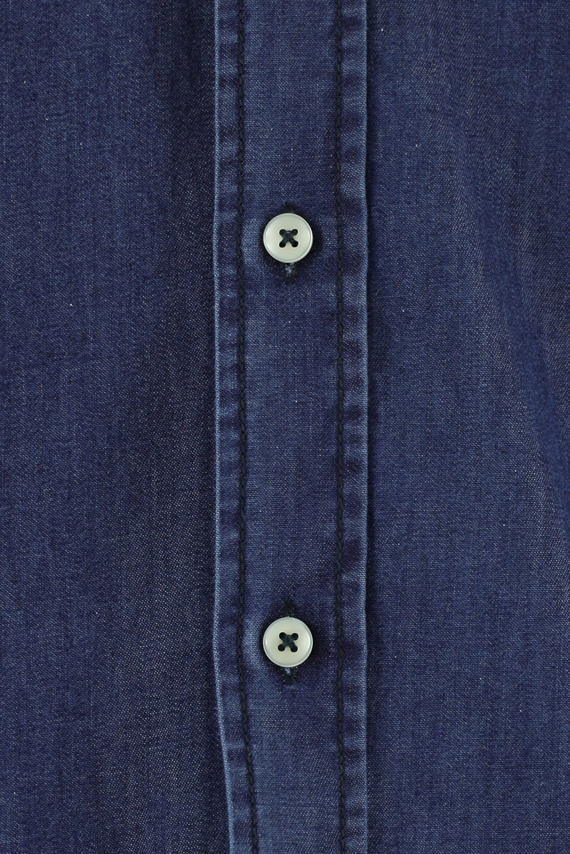 İndigo Uzun Kol Slim Fit Dar Kesim Pamuk Denim Gömlek