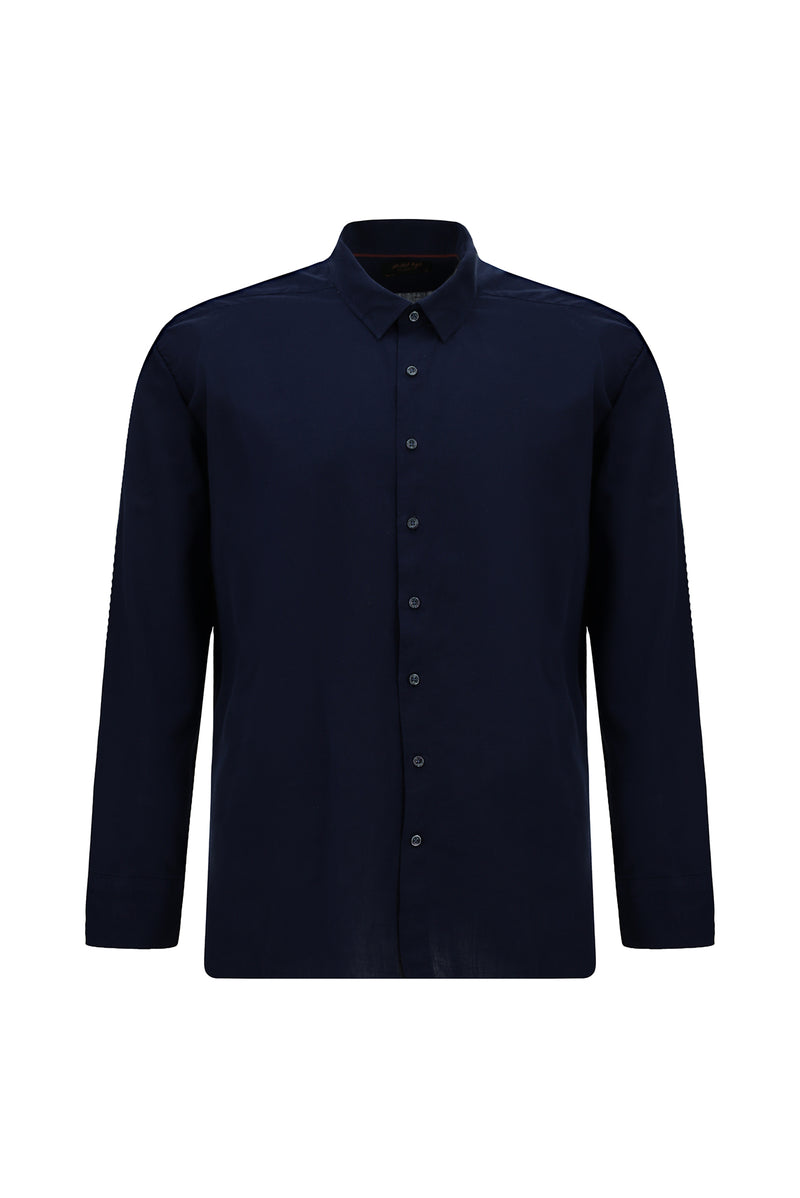 Koyu Lacivert Uzun Kol Slim Fit Dar Kesim Klasik Pamuk Gömlek