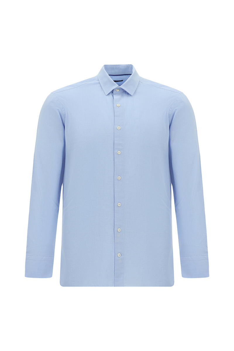 Açık Mavi Uzun Kol Slim Fit Dar Kesim Klasik Pamuk Gömlek