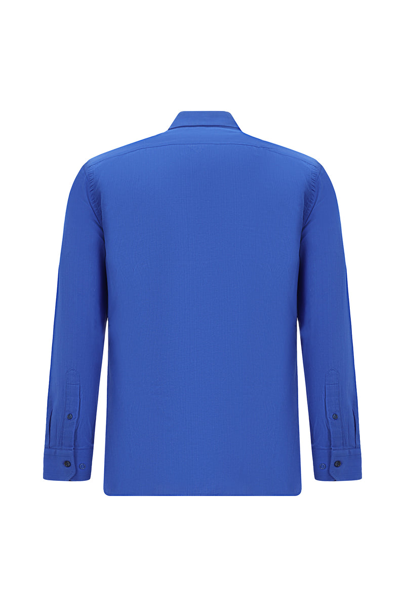 Saks Mavi Uzun Kol Slim Fit Dar Kesim Klasik Pamuk Gömlek