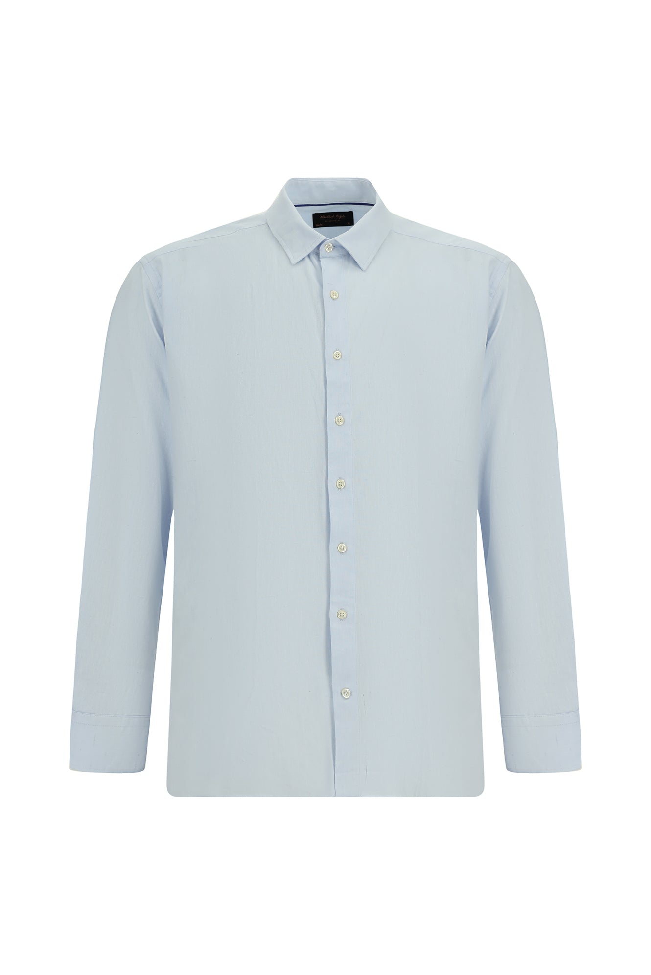 Açık Mavi Uzun Kol Slim Fit Dar Kesim Pamuklu Keten Gömlek